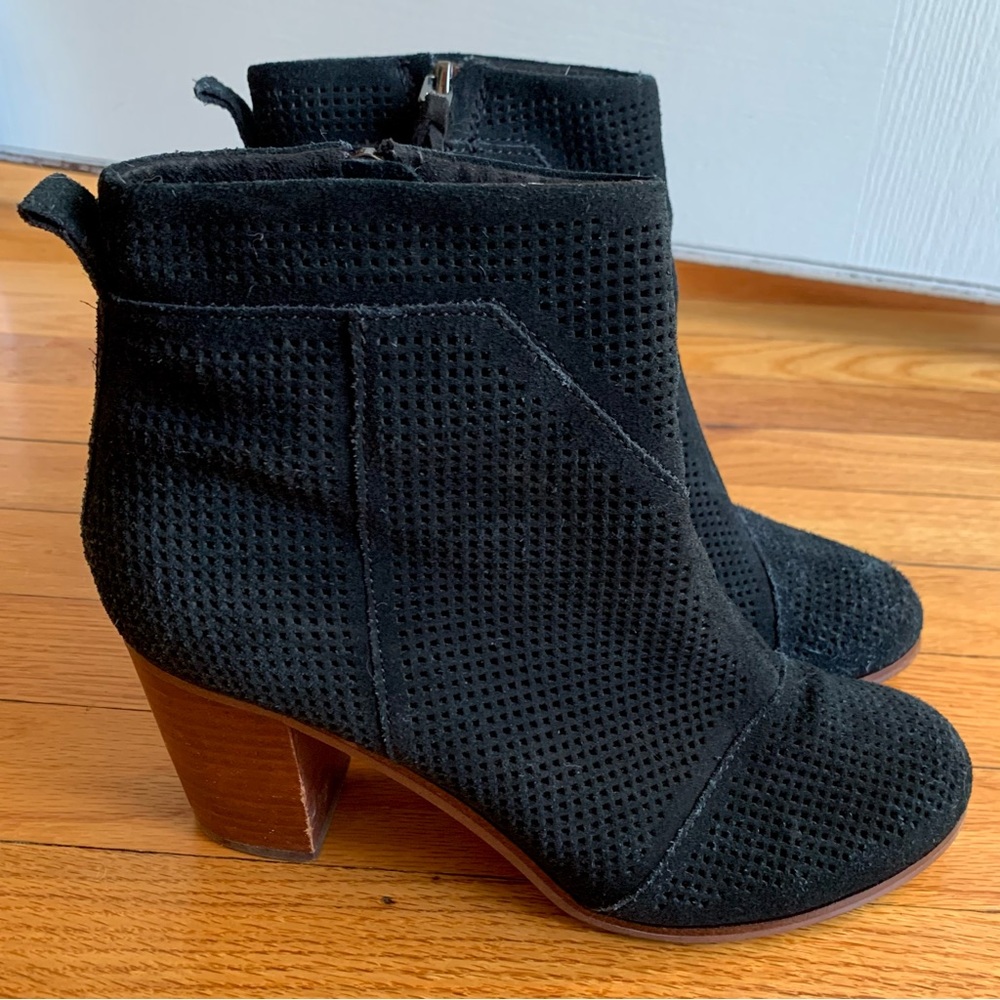 Toms Black Ankle Boots with Brown Heel